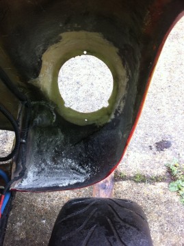 Cut off old inner shield, &amp; remove all the GRP mat