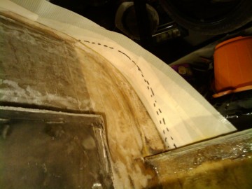 5. Using tape I made a surface which I could fibreglass over to extend the bonnet lip to stop the edge of the bonnet catching on the side